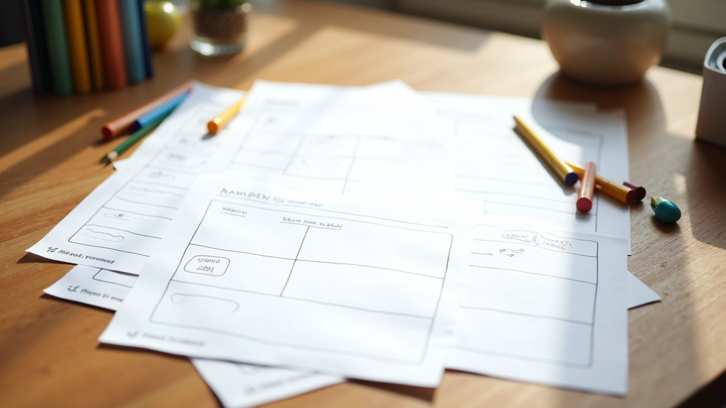 Habit tracking template spread on wooden table showing different weekly grid layouts and color-coded sections
