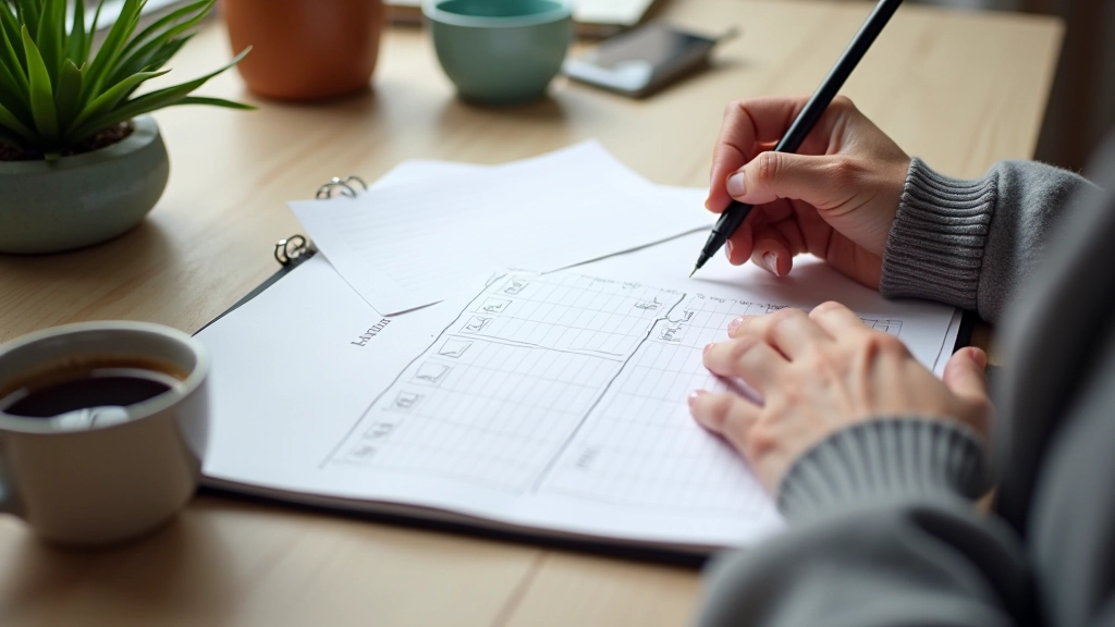 Person writing in habit journal with calendar pages visible and checklist items